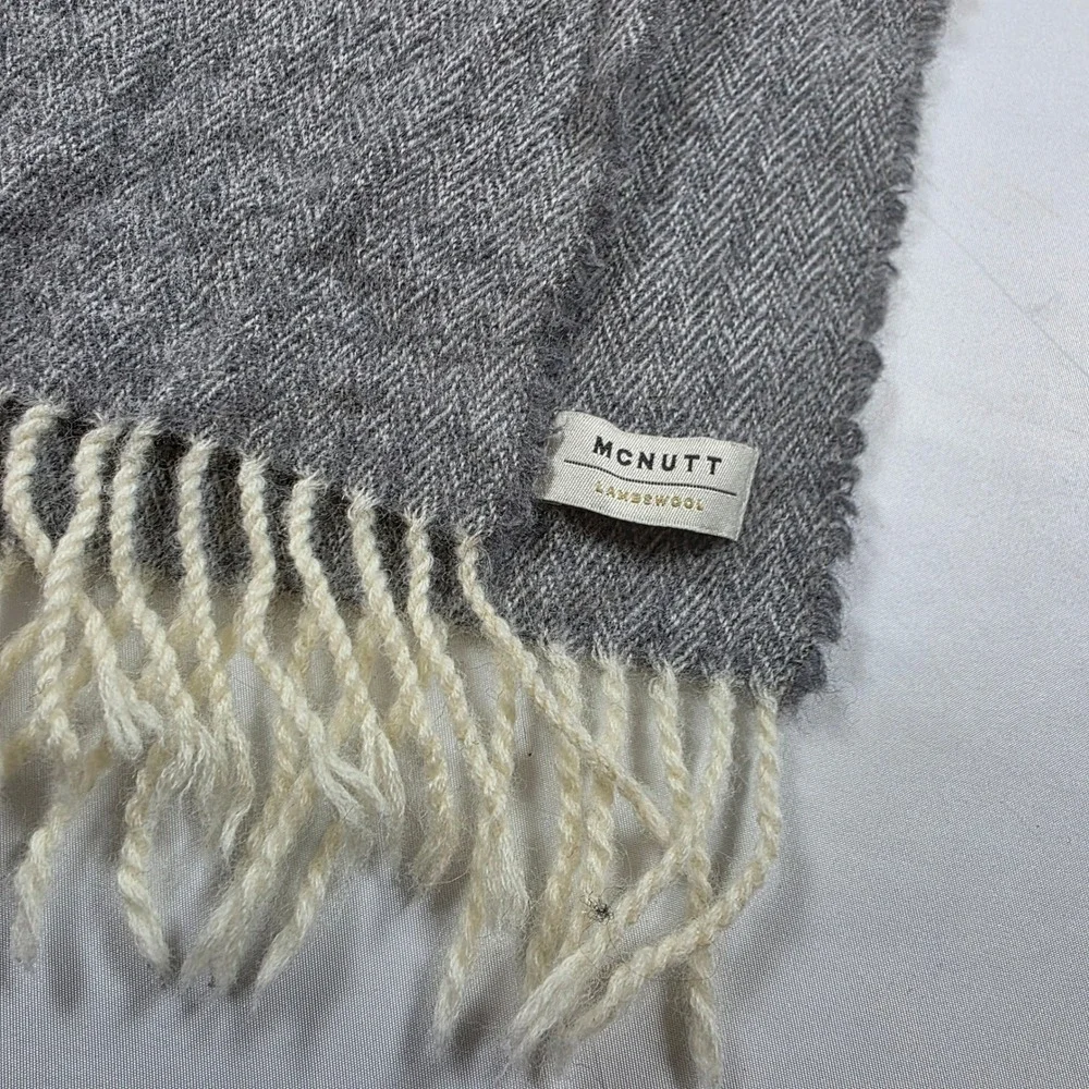 McNutt of Donegal Grey Herringbone Lambswool Scarf Made in Ireland Fringe 72x10